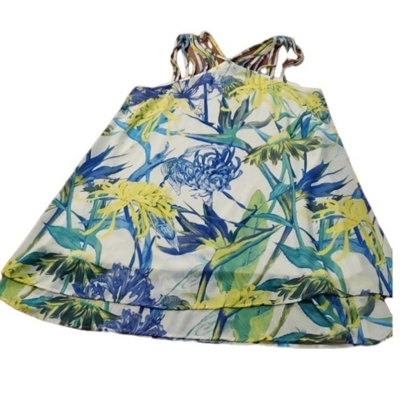 AGaci Dress Womens Size M floral blue yellow white floral tropical print - Picture 1 of 9